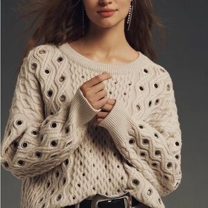 rag & bone Beige Eyelet Cable Knit Sweater